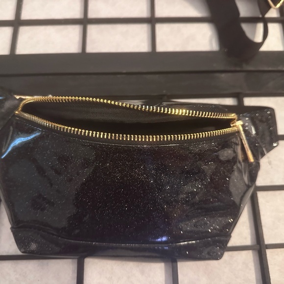 Medium Black Shiny Fanny Pack with Gold Accents - Picture 11 of 11